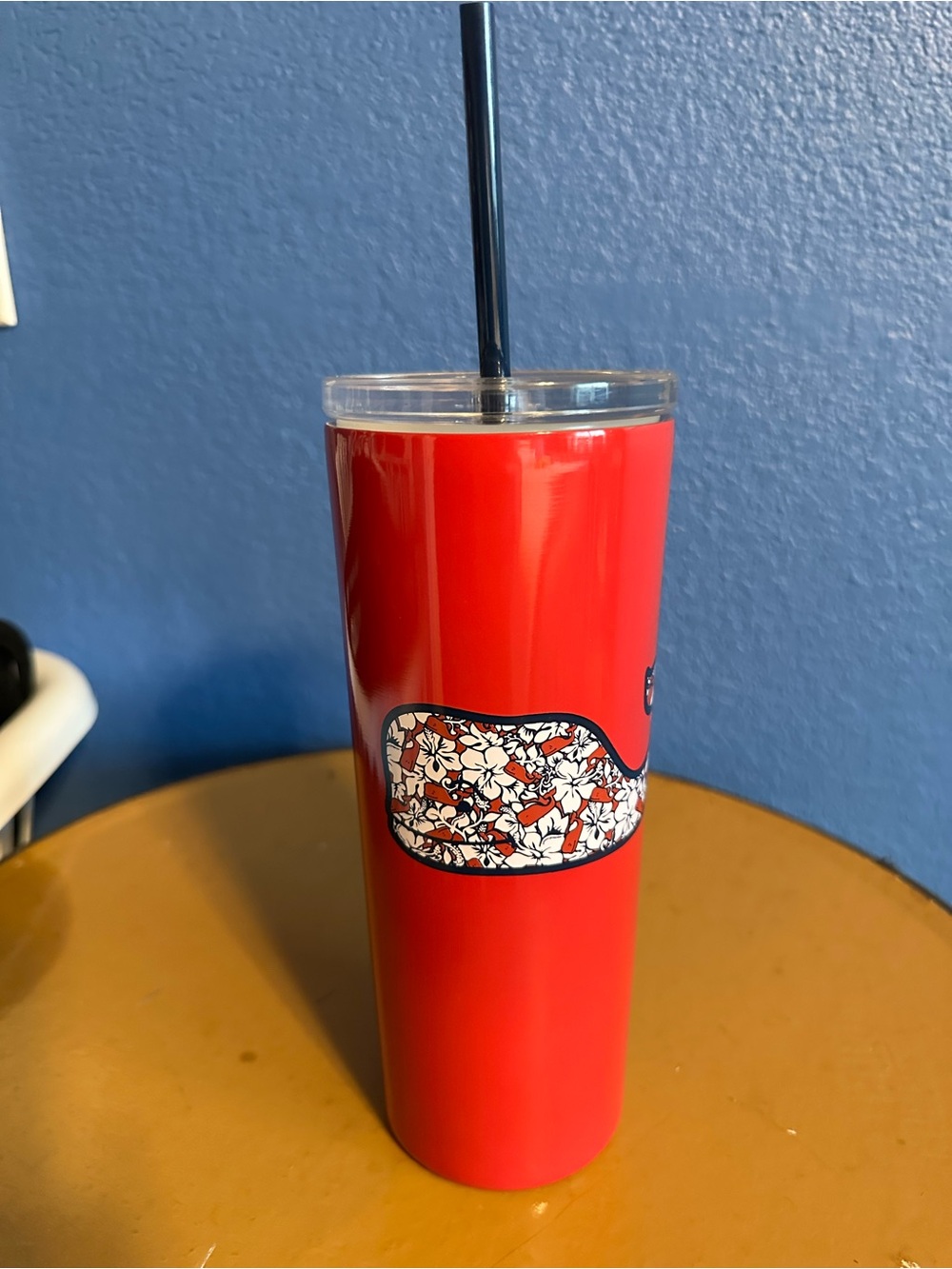 Vineyard Vines | Red Floral Accent Stainless Tumbler with Straw